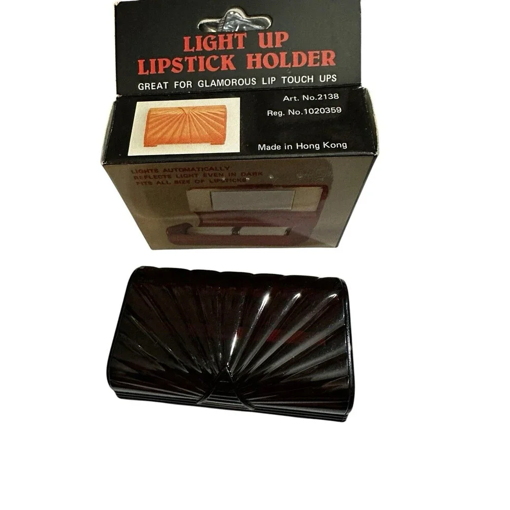 Vintage Light UP Lipstick Case Holder Original Box Very Dark Red-Brownish NEW